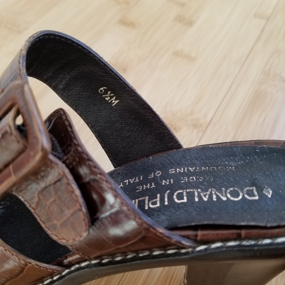 🌸 Donald J. Pliner Brown Leather Tri-Strap Snakeskin Slide Heel Pump Size 6.5 - Picture 7 of 12